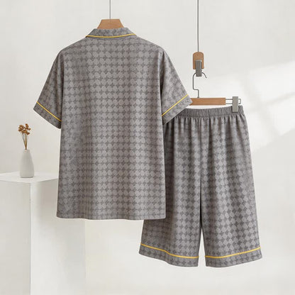 Graues Loungewear-Set mit geometrischem V-Ausschnitt - image 2