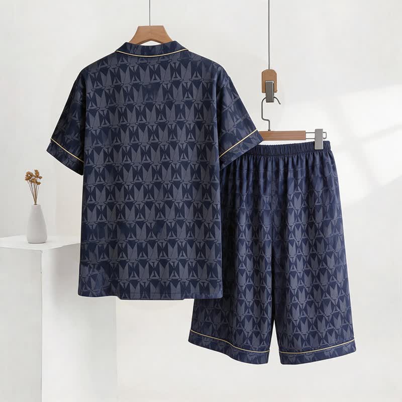 Loungewear-Set mit marineblauem geometrischem Muster - image 2