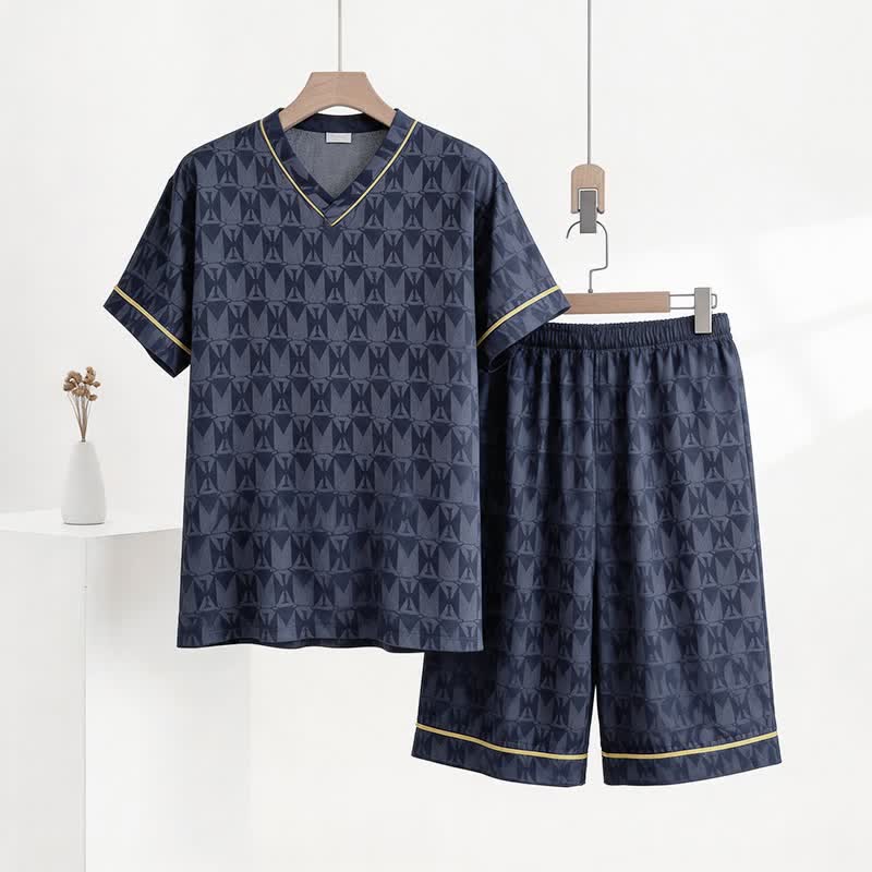 Loungewear-Set mit marineblauem geometrischem Muster - Marine - XXXL - image 0