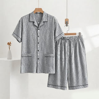 Grauer, abstrakter Baumwoll-Pyjama-Set - Grau - 4XL - image 0