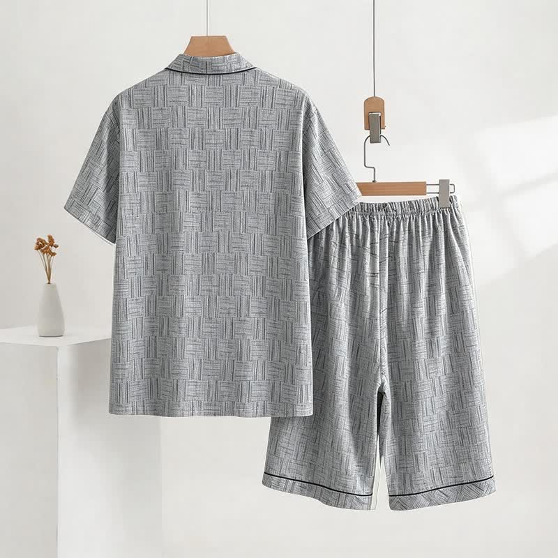 Grauer, abstrakter Baumwoll-Pyjama-Set - image 3