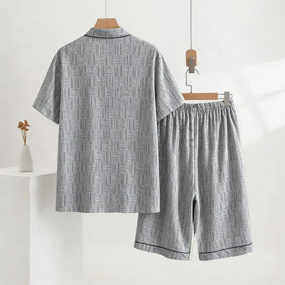 Grauer, abstrakter Baumwoll-Pyjama-Set - image 3