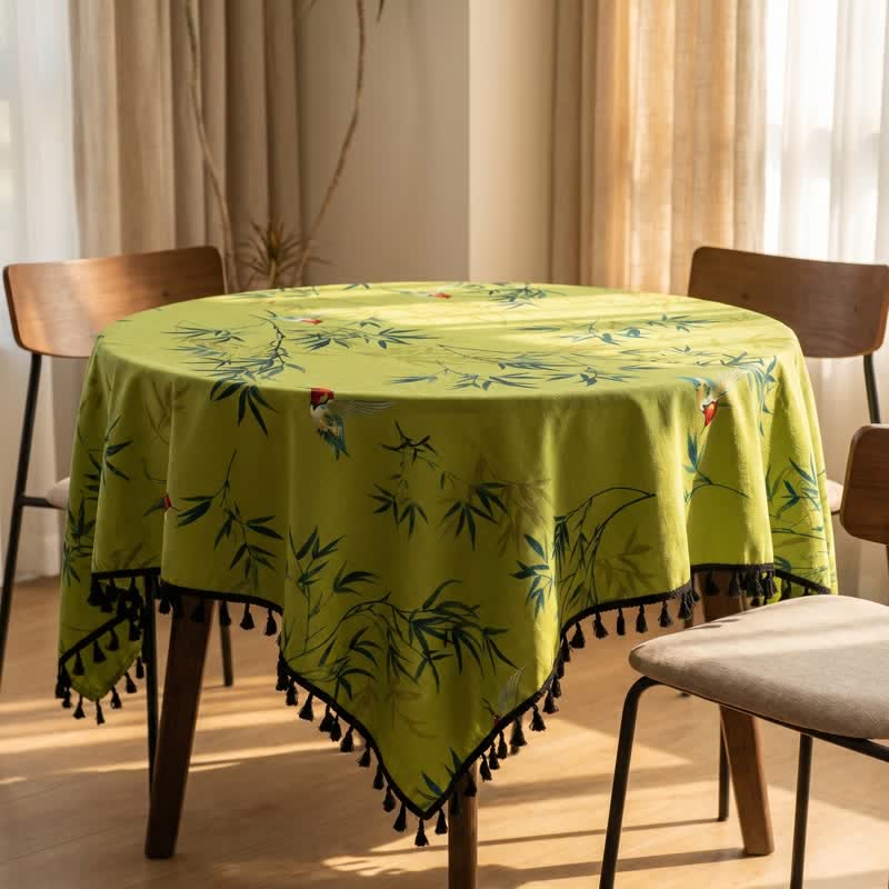Tischdecke mit grünem Bambusvogel-Quastenmuster - image 2