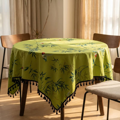 Tischdecke mit grünem Bambusvogel-Quastenmuster - image 2