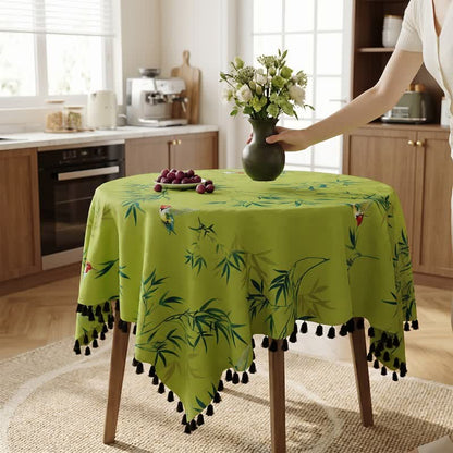 Tischdecke mit grünem Bambusvogel-Quastenmuster - image 1