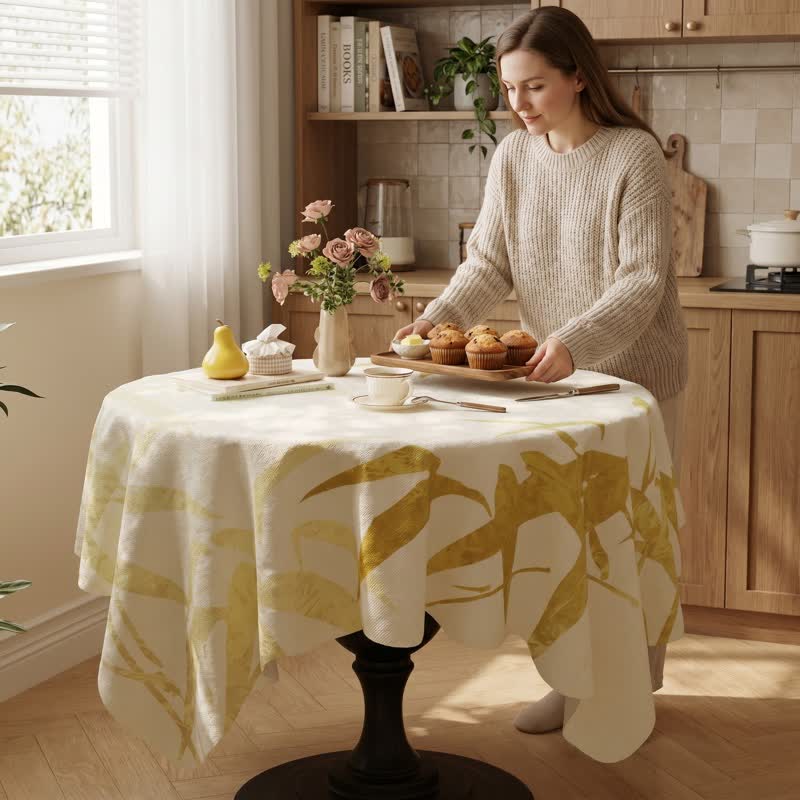 Tischdecke im Landhausstil mit botanischem Blattmuster - image 1