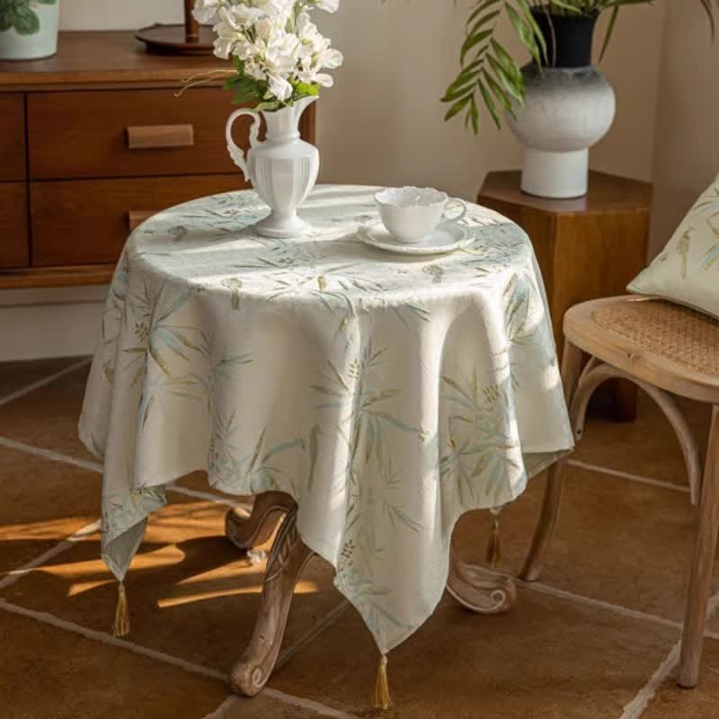 Elegante Tischdecke mit Bambusblattquasten - Beige - 140 x 220cm - image 0