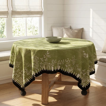 Tischdecke mit grünem botanischem Blatt- und Schmetterlingsmotiv - image 1