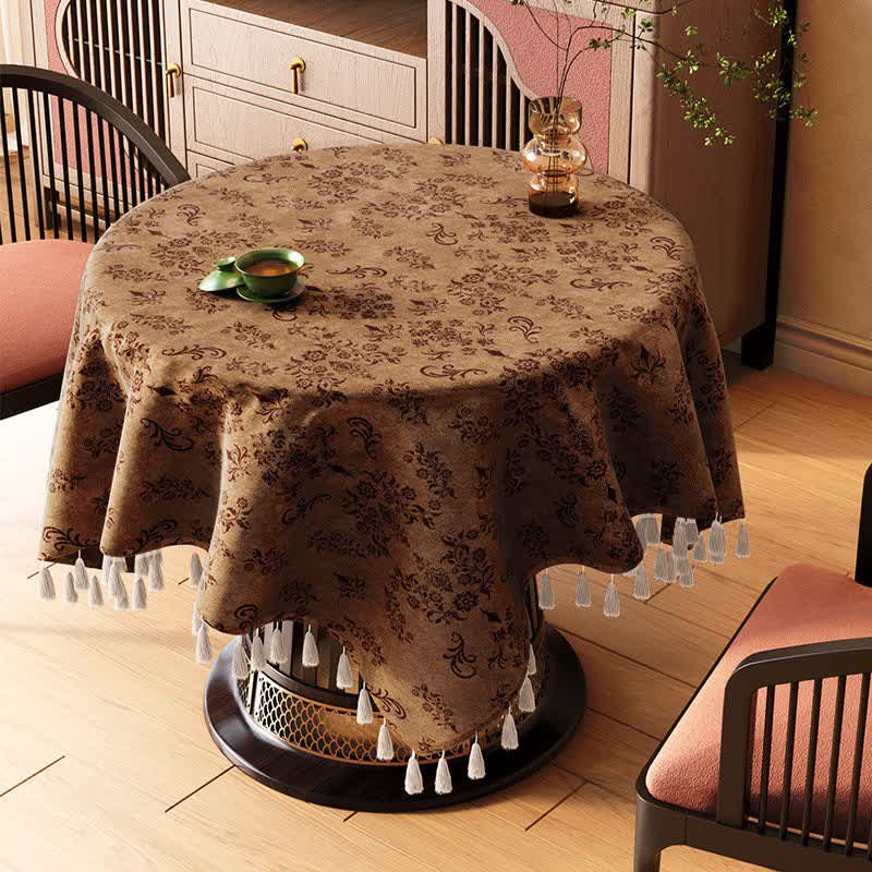 Vintage Tischdecke mit Astblatt-Quasten - Braun - 170 x 170cm - image 5