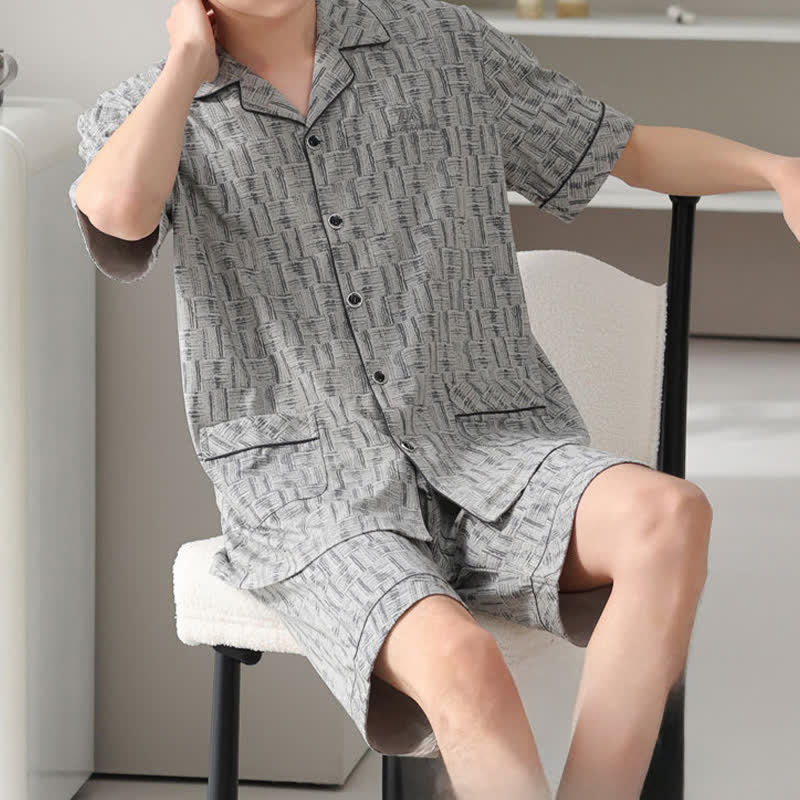 Grauer, abstrakter Baumwoll-Pyjama-Set - image 2