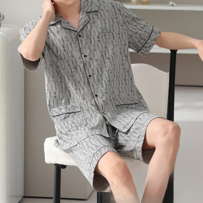 Grauer, abstrakter Baumwoll-Pyjama-Set - image 2