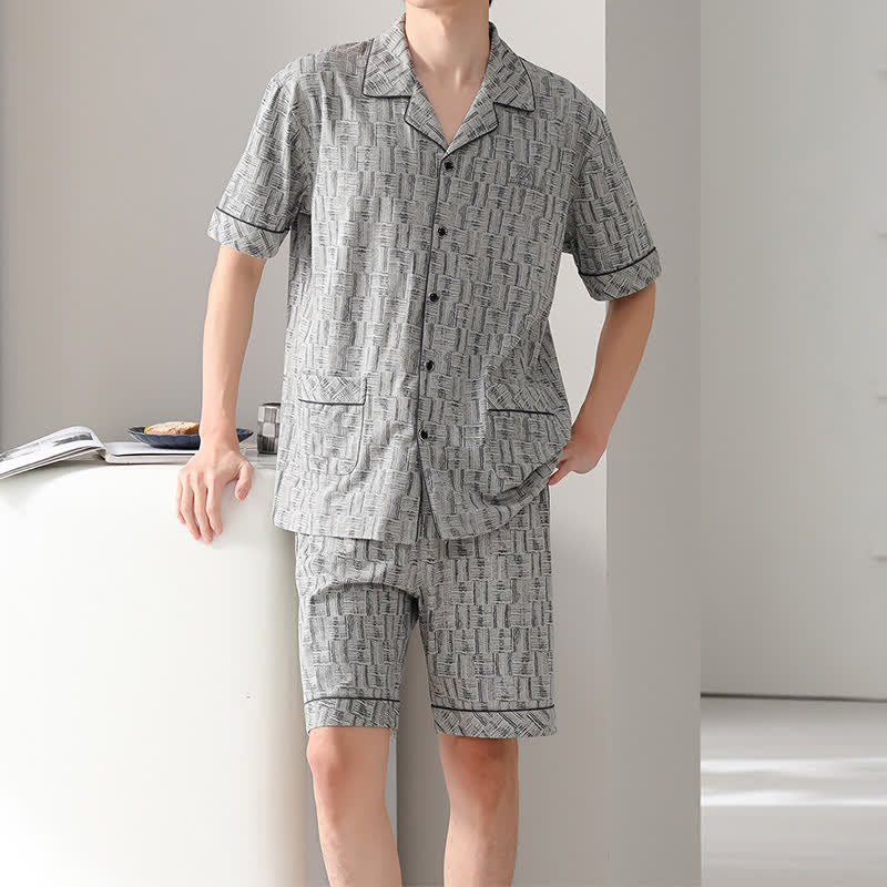 Grauer, abstrakter Baumwoll-Pyjama-Set - image 1