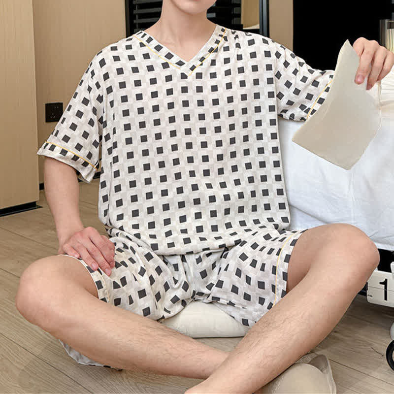 Unisex Mini-Karo-Pyjama-Set mit V-Ausschnitt - image 1
