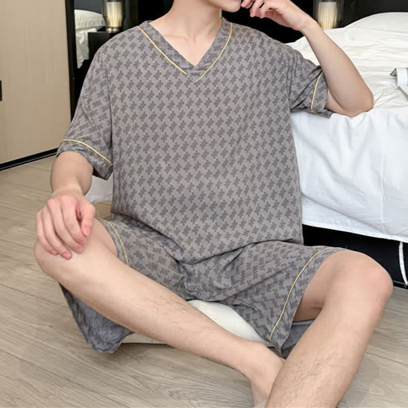 Graues Loungewear-Set mit geometrischem V-Ausschnitt - image 1