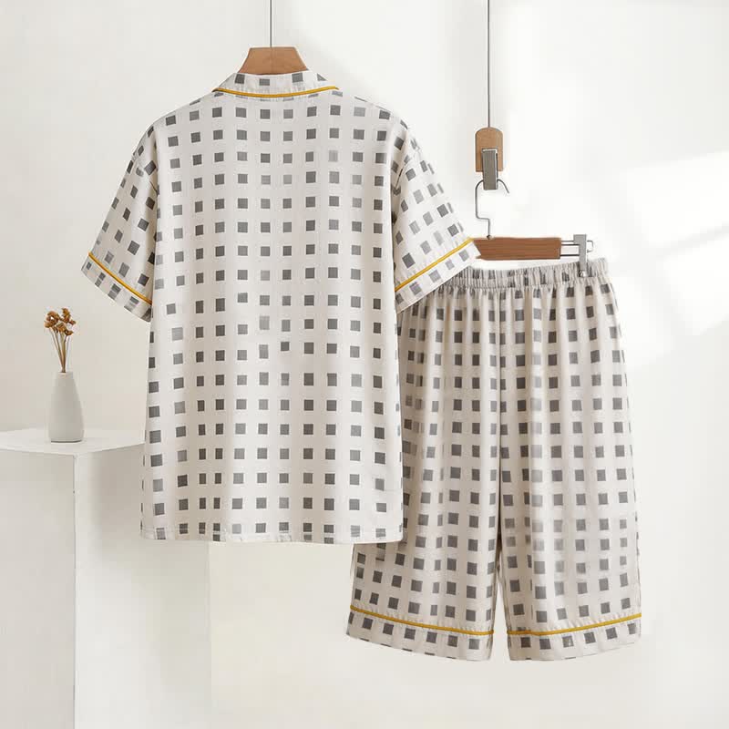 Unisex Mini-Karo-Pyjama-Set mit V-Ausschnitt - image 2