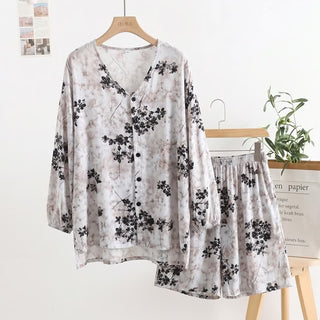 Retro-Pyjama mit Blumenmuster und Knopfleiste für Damen - Grau - Einheitsgröße - image 0