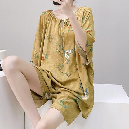 Vintage-Pyjama-Set mit botanischem Blumenmuster und Bindekragen - image 2