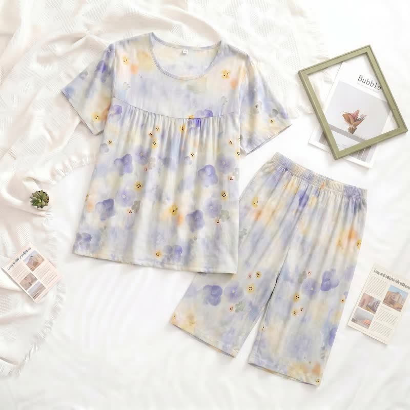 Loungewear-Set in Nebelblau mit Blumenmuster - image 1