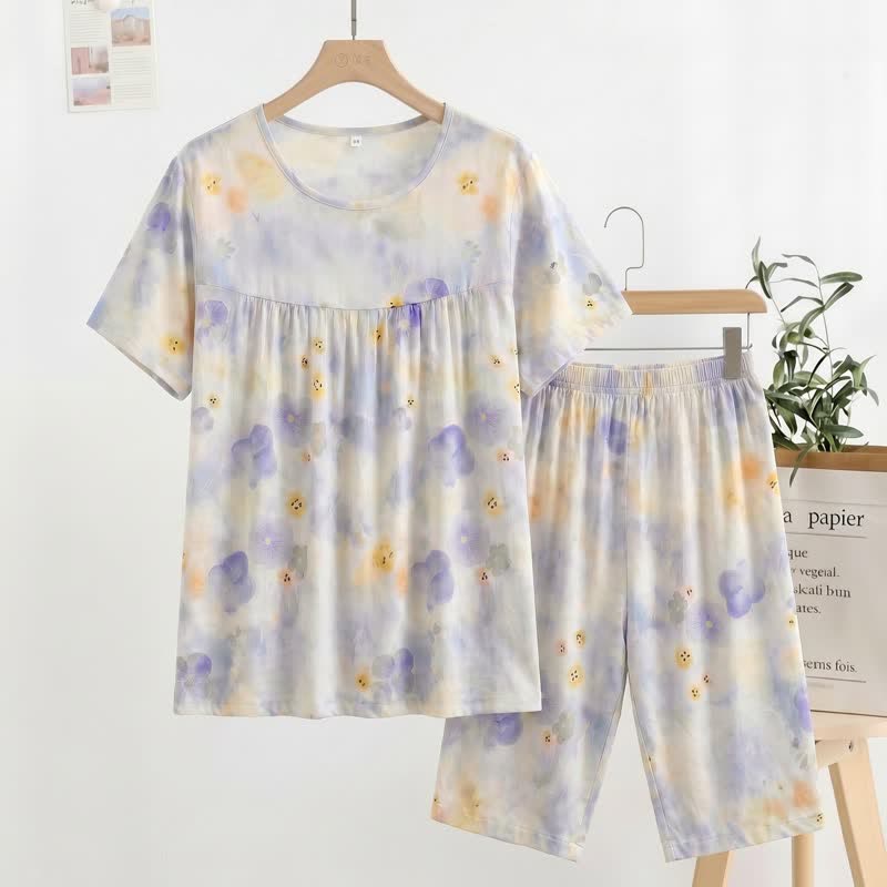 Loungewear-Set in Nebelblau mit Blumenmuster - Blau - XXL - image 0