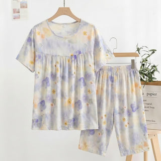 Loungewear-Set in Nebelblau mit Blumenmuster - Blau - XXL - image 0