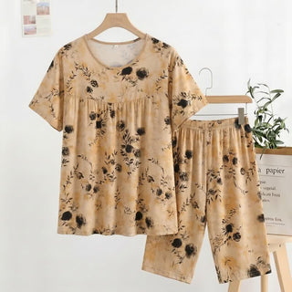 Vintage Damenpyjama mit Blumenmuster und kurzen Ärmeln - image 0