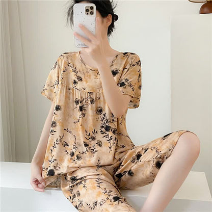Vintage Damenpyjama mit Blumenmuster und kurzen Ärmeln - image 2