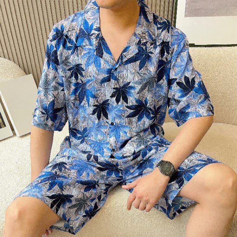 Unisex-Pyjama-Set mit blauem Blattmuster - image 2