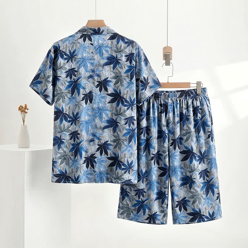 Unisex-Pyjama-Set mit blauem Blattmuster - image 3