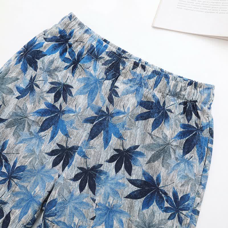Unisex-Pyjama-Set mit blauem Blattmuster - image 5