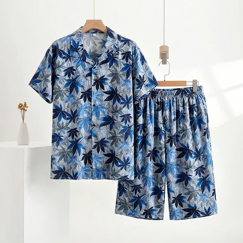 Unisex-Pyjama-Set mit blauem Blattmuster - Blau - 5XL - image 0