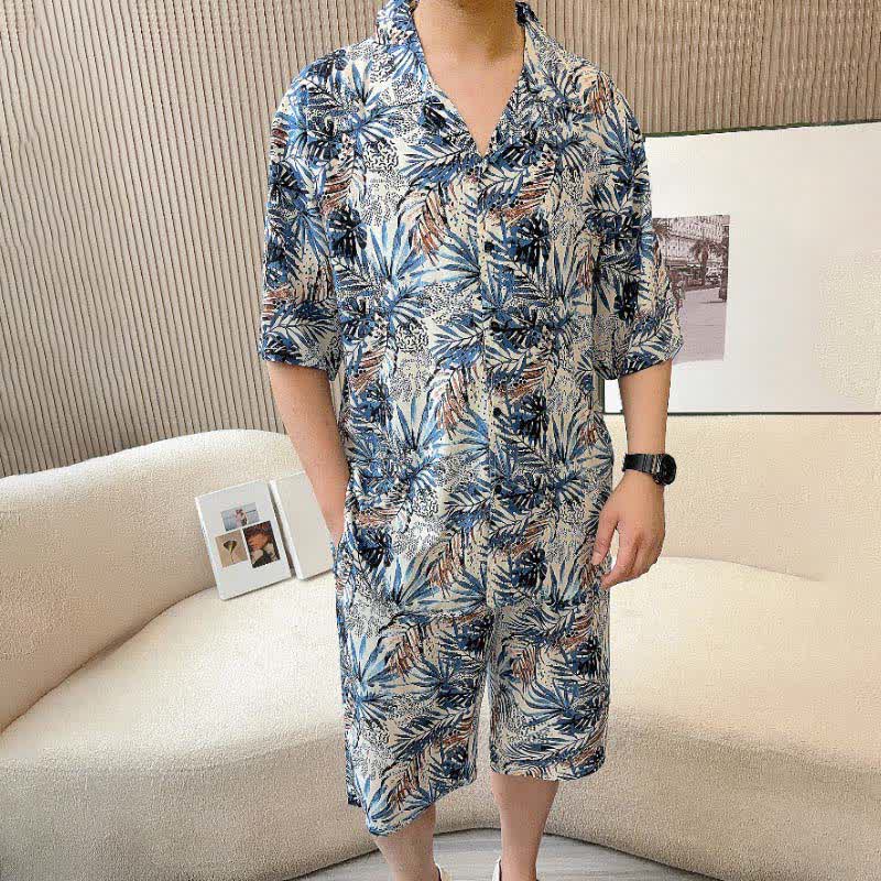 Loungewear-Set mit tropischem Blätterprint - image 2