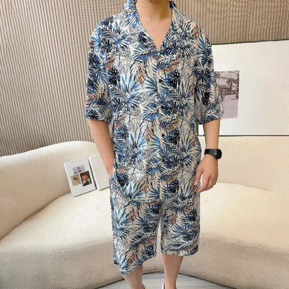 Loungewear-Set mit tropischem Blätterprint - image 2