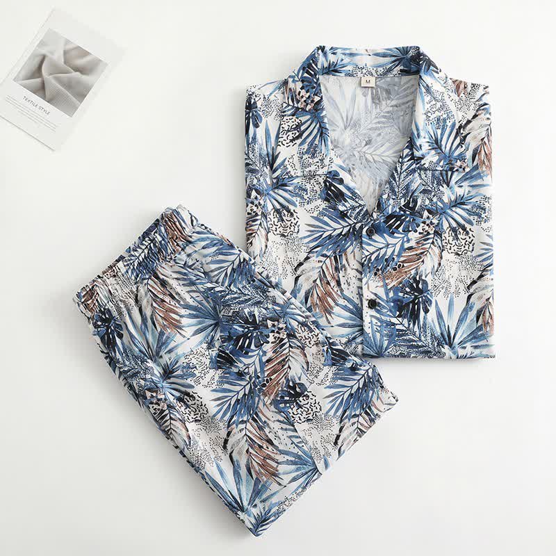 Loungewear-Set mit tropischem Blätterprint - image 1