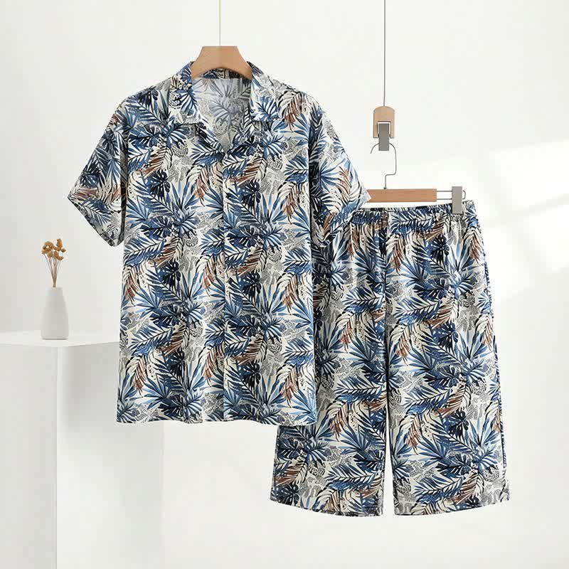 Loungewear-Set mit tropischem Blätterprint - Marine - 5XL - image 0