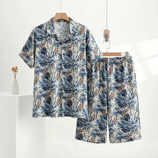 Loungewear-Set mit tropischem Blätterprint - Marine - 5XL - image 0