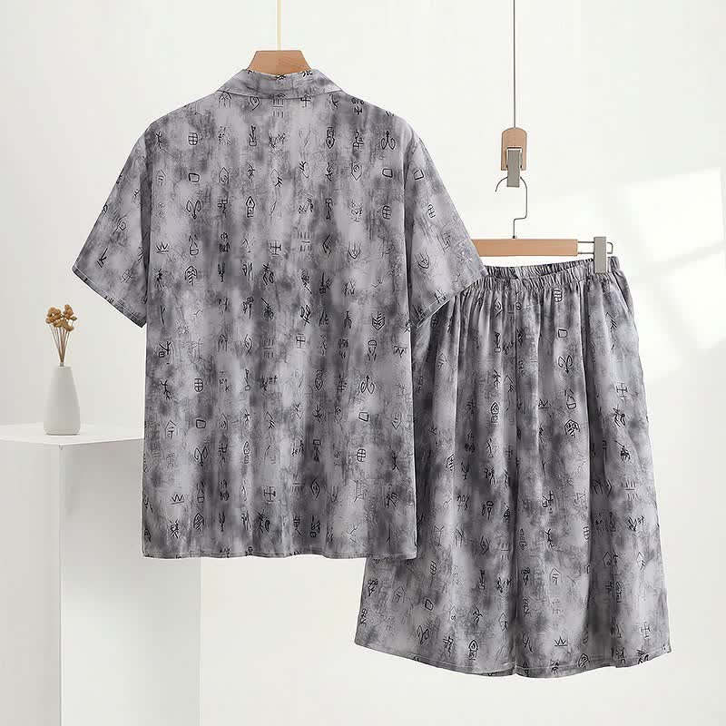 Graues Loungewear-Set mit Vintage-Symbolprint - image 2