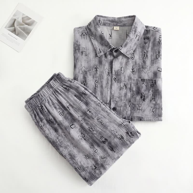 Graues Loungewear-Set mit Vintage-Symbolprint - image 1