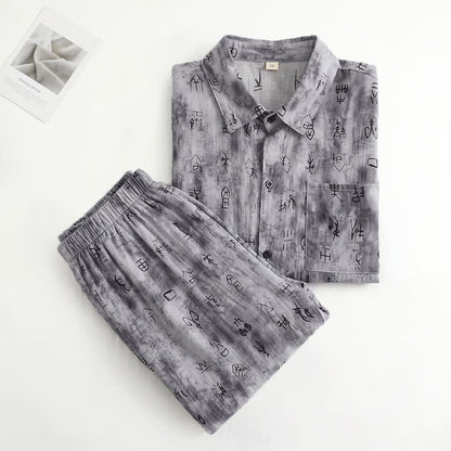 Graues Loungewear-Set mit Vintage-Symbolprint - image 1