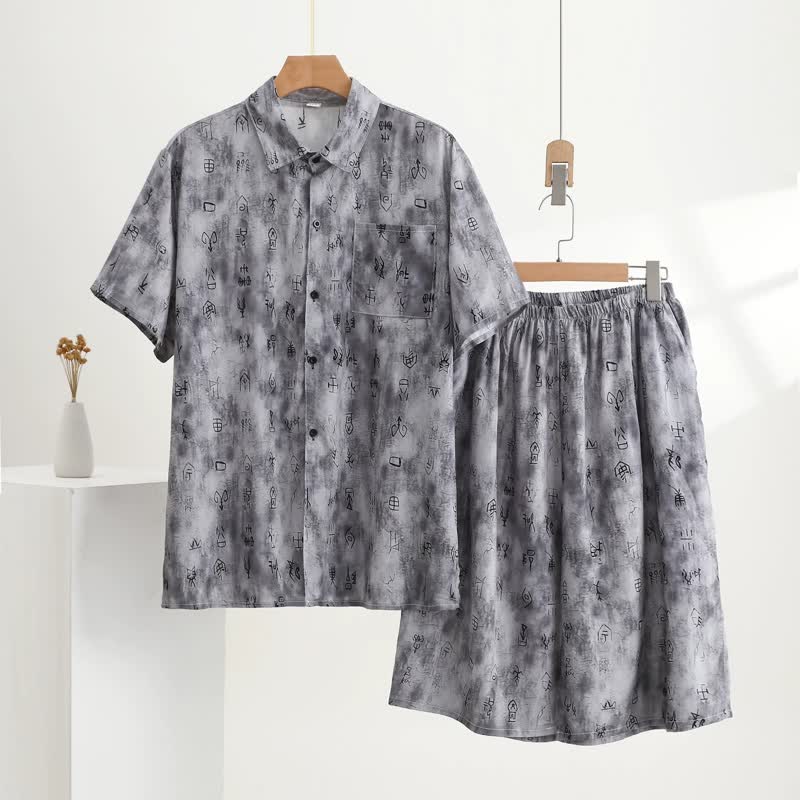 Graues Loungewear-Set mit Vintage-Symbolprint - Grau - 5XL - image 0