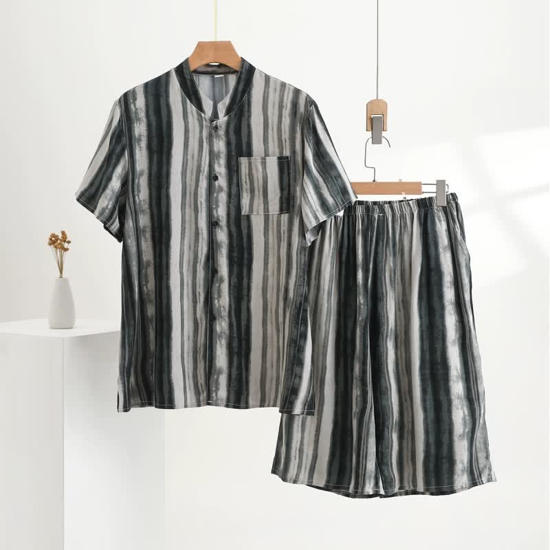 Unisex-Pyjama mit Stehkragen und Tintenstreifen - Grau - 5XL - image 0