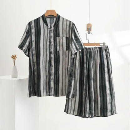 Unisex-Pyjama mit Stehkragen und Tintenstreifen - Grau - 5XL - image 0