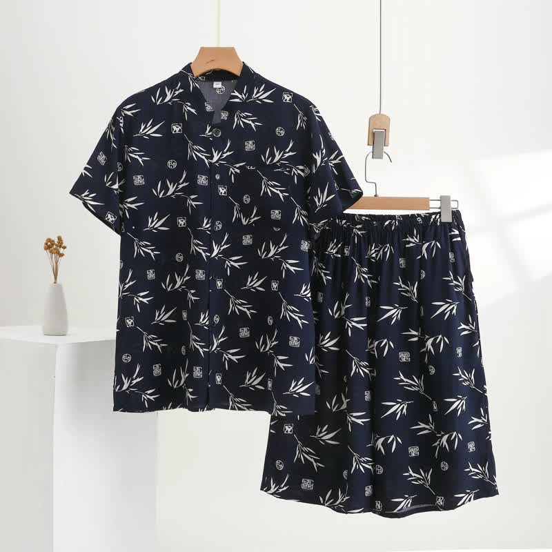 Unisex Loungewear-Set mit Bambusblattmuster - Marine - 5XL - image 0