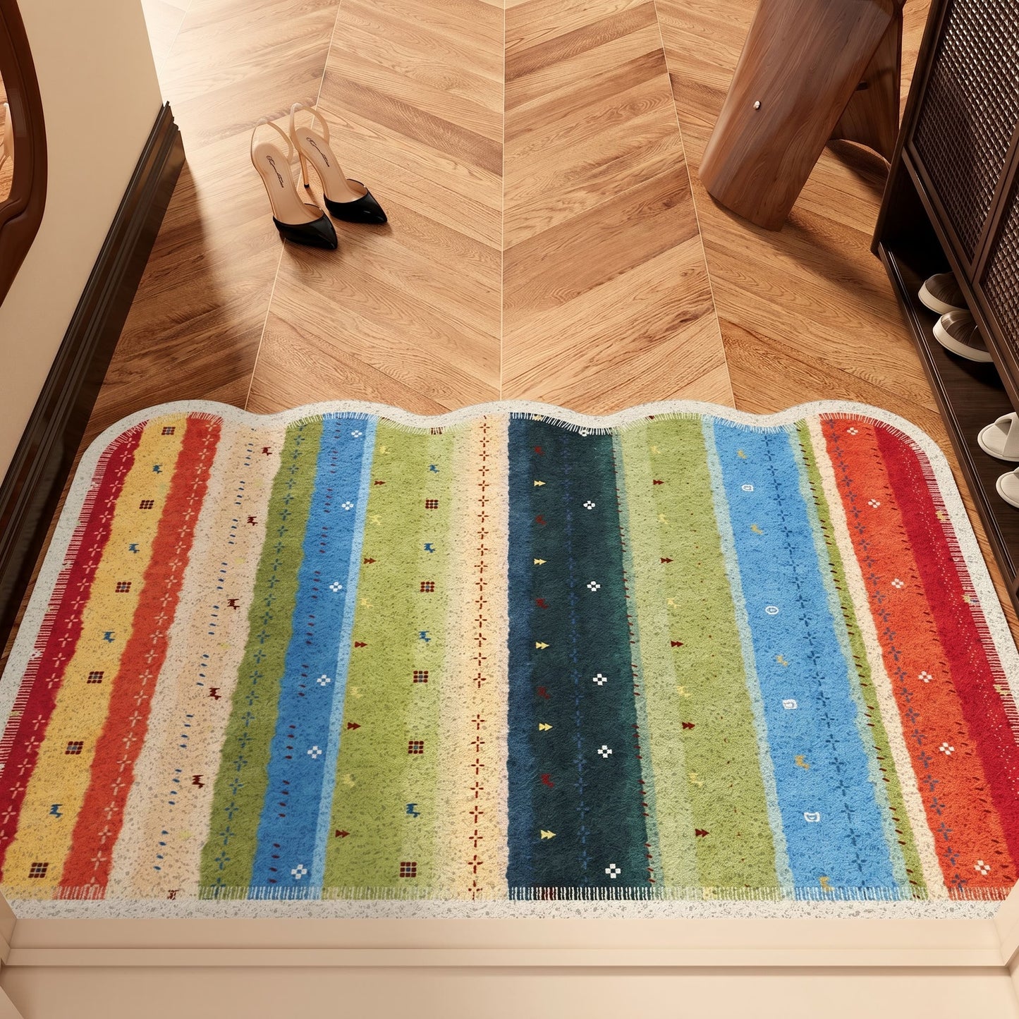 Boho-Regenbogenstreifen-PVC-Teppich mit rutschfester Oberfläche - 35'' × 47'' - image 0
