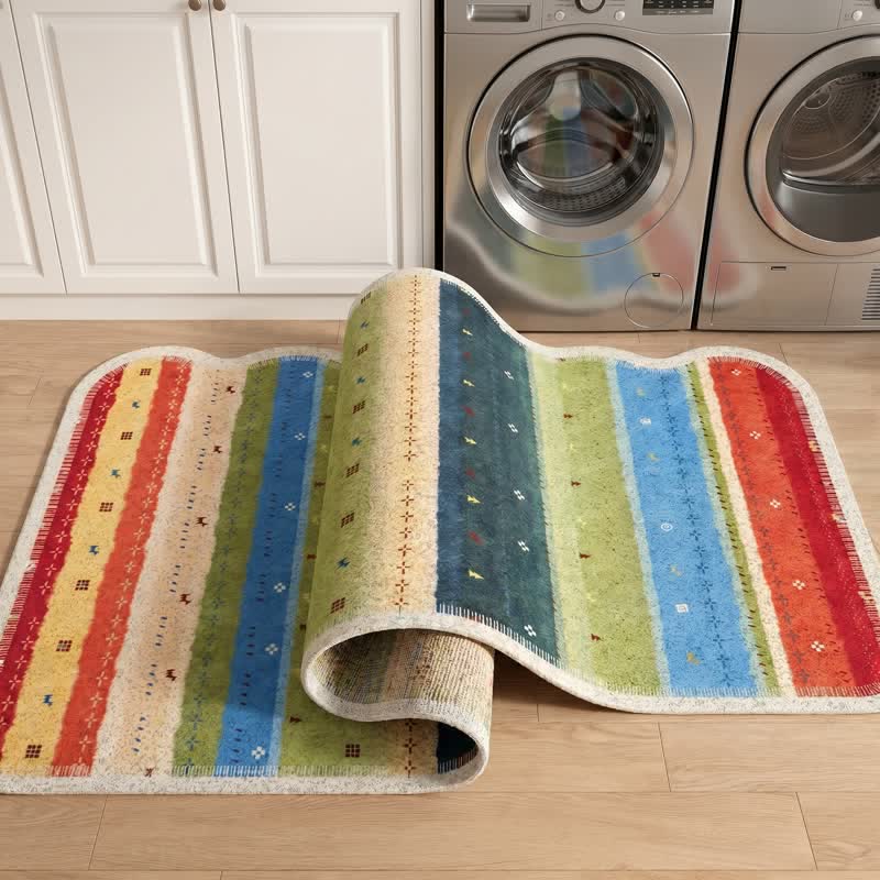 Boho-Regenbogenstreifen-PVC-Teppich mit rutschfester Oberfläche - image 5