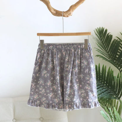 Pyjama-Shorts aus Baumwolle mit Rüschen und Blumenmuster - Grau - XL - image 9