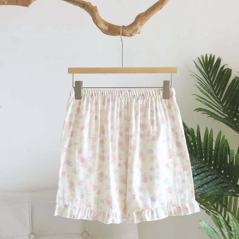 Pyjama-Shorts aus Baumwolle mit Rüschen und Blumenmuster - image 1