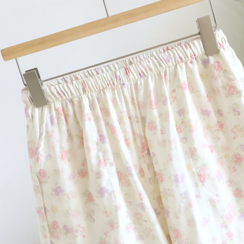 Pyjama-Shorts aus Baumwolle mit Rüschen und Blumenmuster - image 2