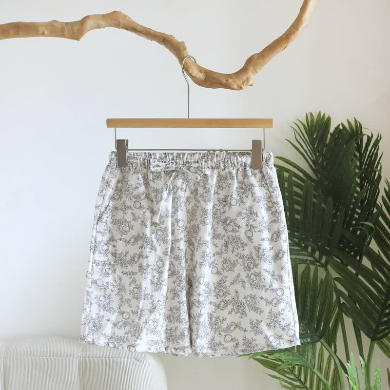Rustikale Pyjama-Shorts aus Baumwollgaze mit Granatapfelmuster - Blau - XL - image 1