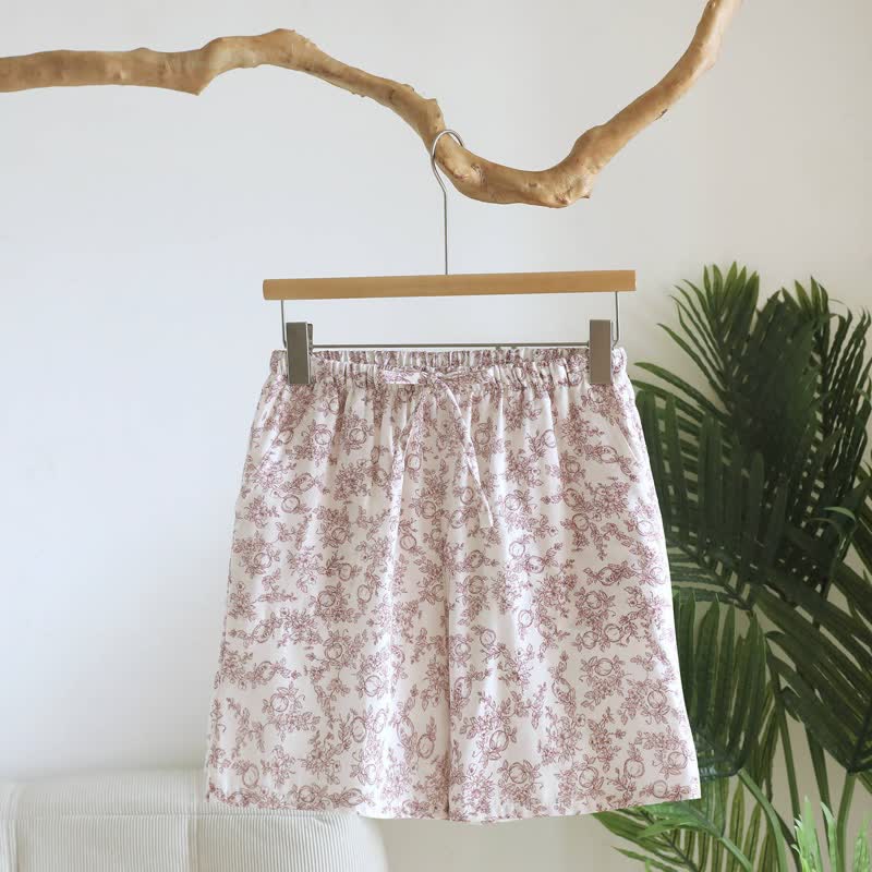 Rustikale Pyjama-Shorts aus Baumwollgaze mit Granatapfelmuster - Rot - XL - image 0