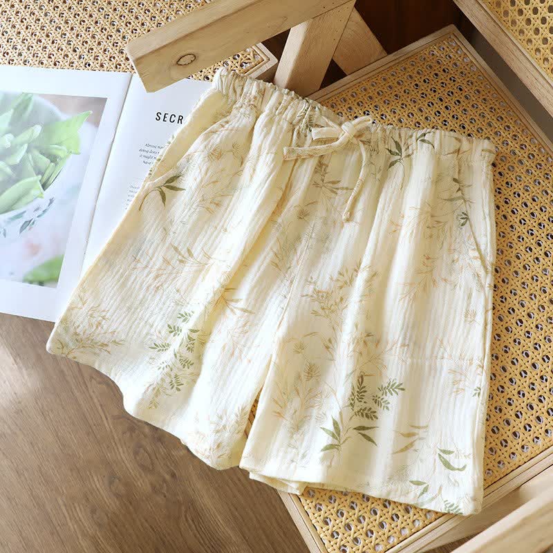 Damen-Pyjama-Shorts aus Baumwollgaze mit botanischem Muster - image 1